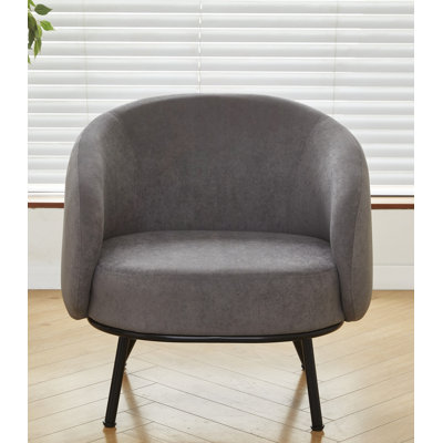 Fauteuil demi-tonneau Mid-Century moderne en velours avec pieds en métal