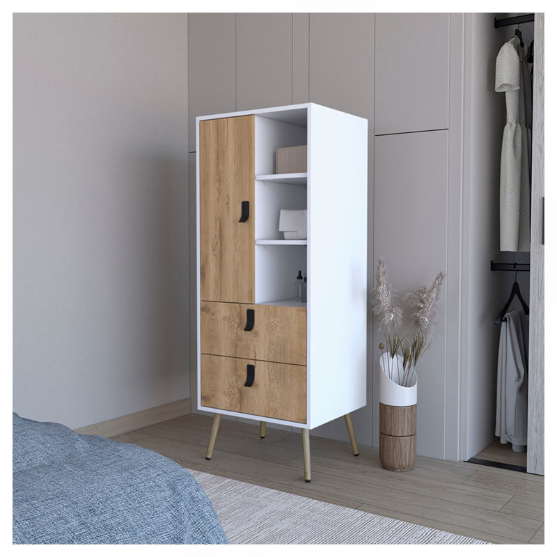 White and Macadamia 2-Drawer Tall Dresser