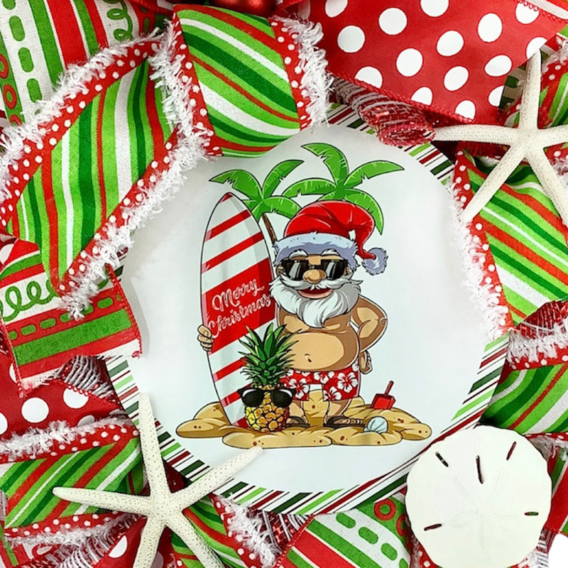 Couronne en maille 18 po Surfing Santa
