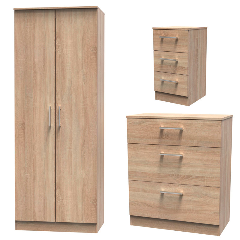 Fully Assembled Bartly 3 Piece Bedroom Set, Bardolino Oak