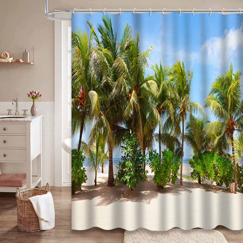 Cocotiers, plage tropicale, belle beauté, nuage bleu avec 12 crochets, L 72 po x l 72 po