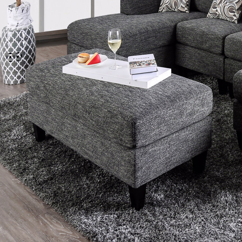 1Pc Ottoman Transitional Style Chenille Fabric Grey Colour Tappered Feet Couch Ottoman