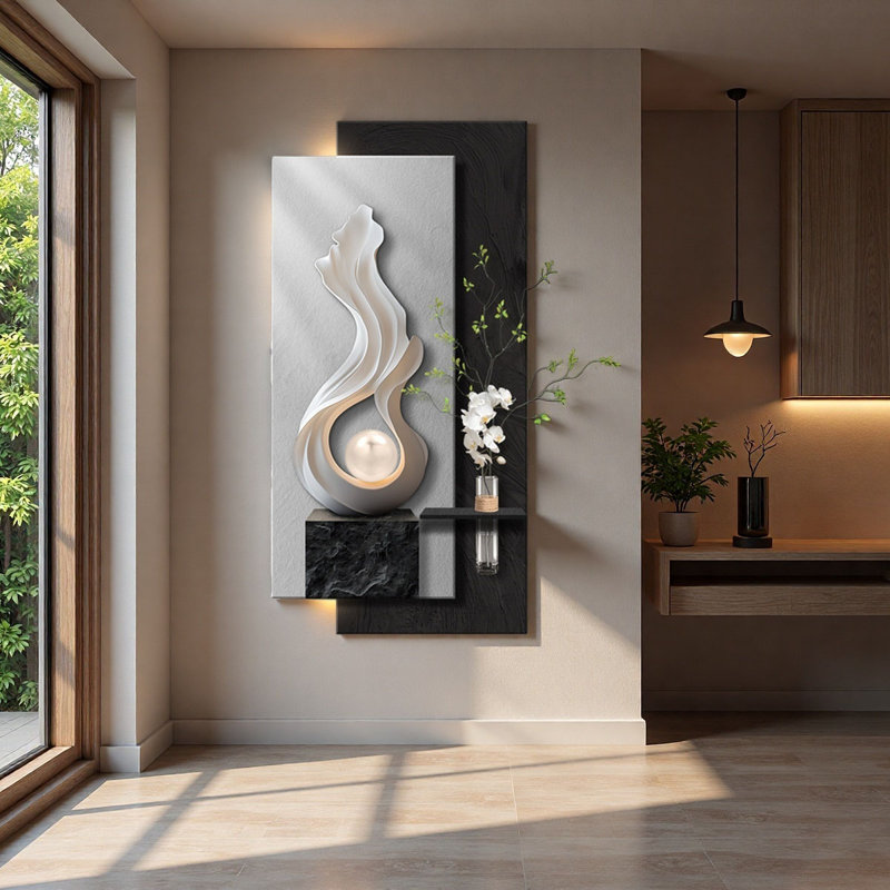 Art mural luxueux à DEL en grès, H 39,37 po x l 19,69 po x P 1,73 po
