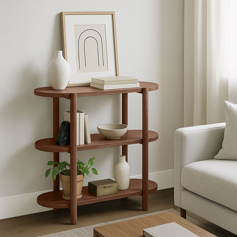 32" Modern Wood Bookcase, Walnut, (2 Shelves) 32"H x 32"W x 15"D