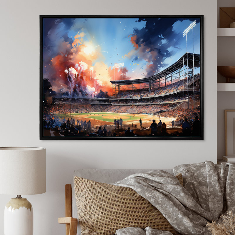 «Sport Stadium In Spotlight III», reproduction sur toile, H 24 po x l 32 po x P 1 po, Cadre flottant noir