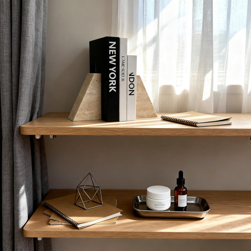 1 Piece Solid Travertine Collingswood - Rectangular Natural Stone Shelf Organizer and Decorative Accent, Single Piece