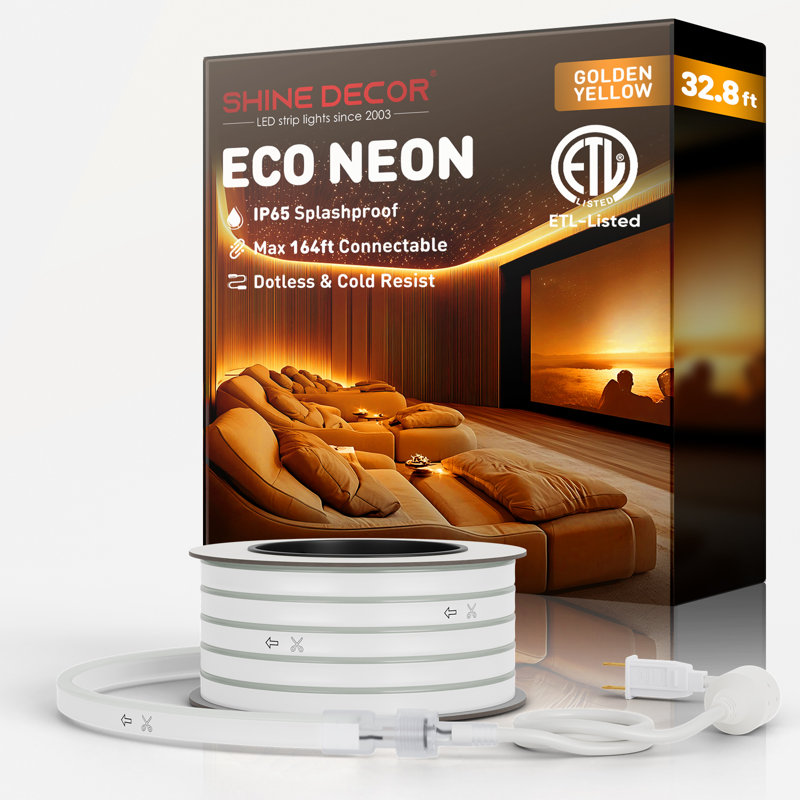 Shine Decor 120V Neon Rope Lights Gold, 396"