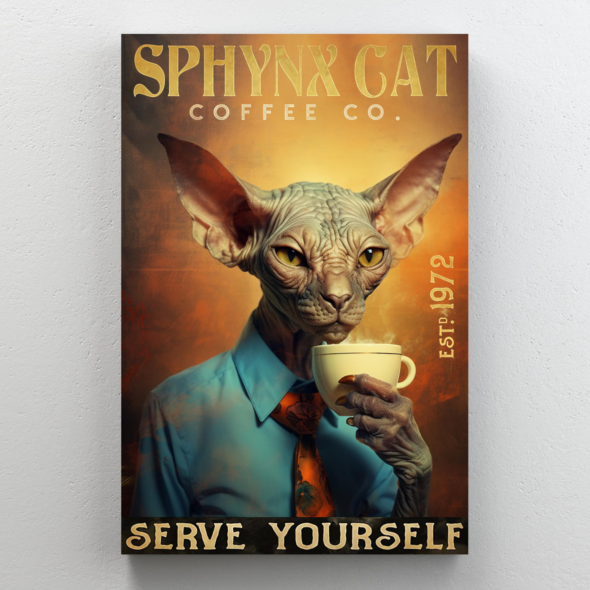 Tuxedo Cat Drink Coffee and Know Things - Wrapped Canvas Textual Art Trinx Size: 14 H x 11 W x 1.25 D