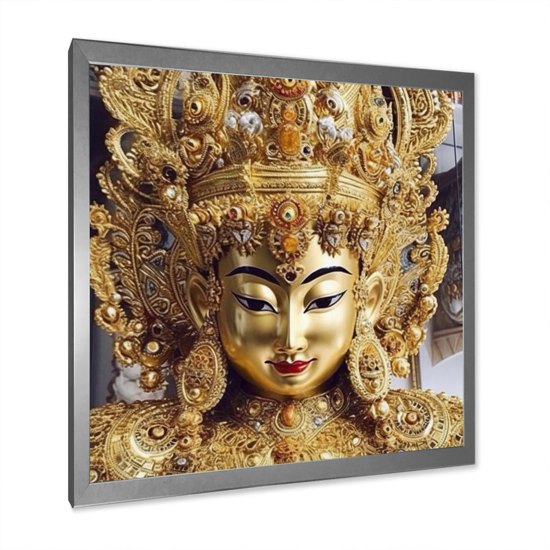«Golden Hindu Goddess Statue», reproduction sur toile, Cadre simple argenté, H 16 po x l 16 po x P 1 po