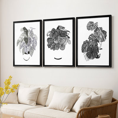 B&W Plante d'intérieur I - Toile tendue avec châssis sur mesure - 3 pièces