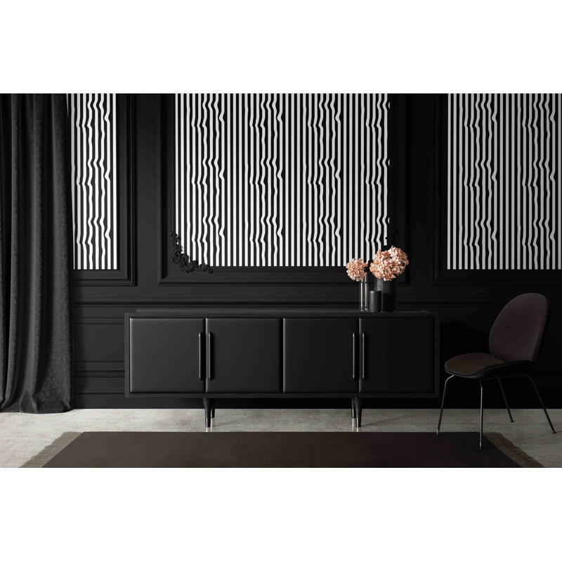 Warped Vertical Stripe Wallpaper, Black/White