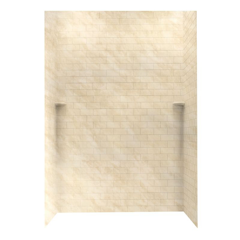 Solid Surface Three Panel Shower Wall, Ice, 96" H x 62" W x 36" D