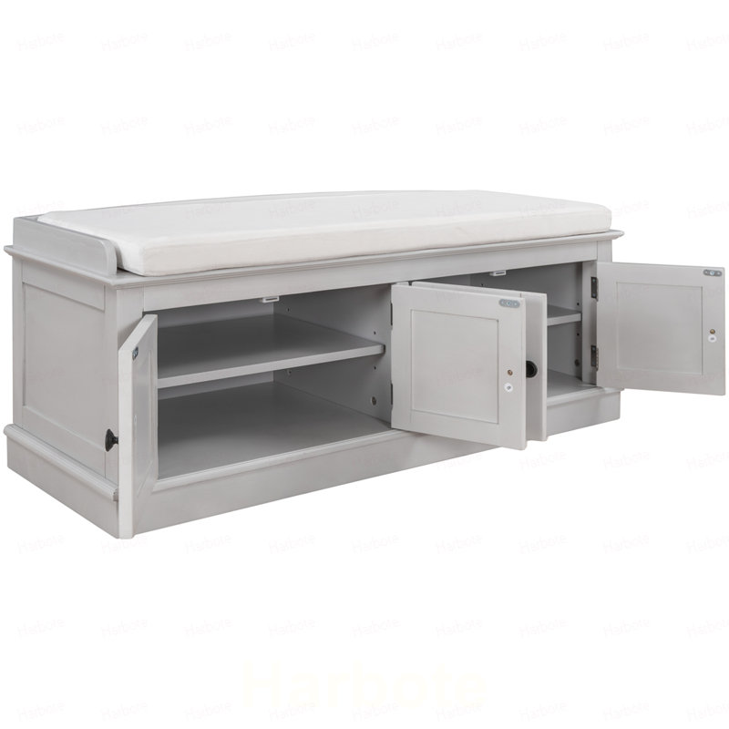 Polyester Upholstered Bench, Light Grey