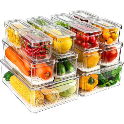Ensemble de 14 organisateurs et rangement pour réfrigérateur - Bacs de rangement pour réfrigérateur avec couvercles