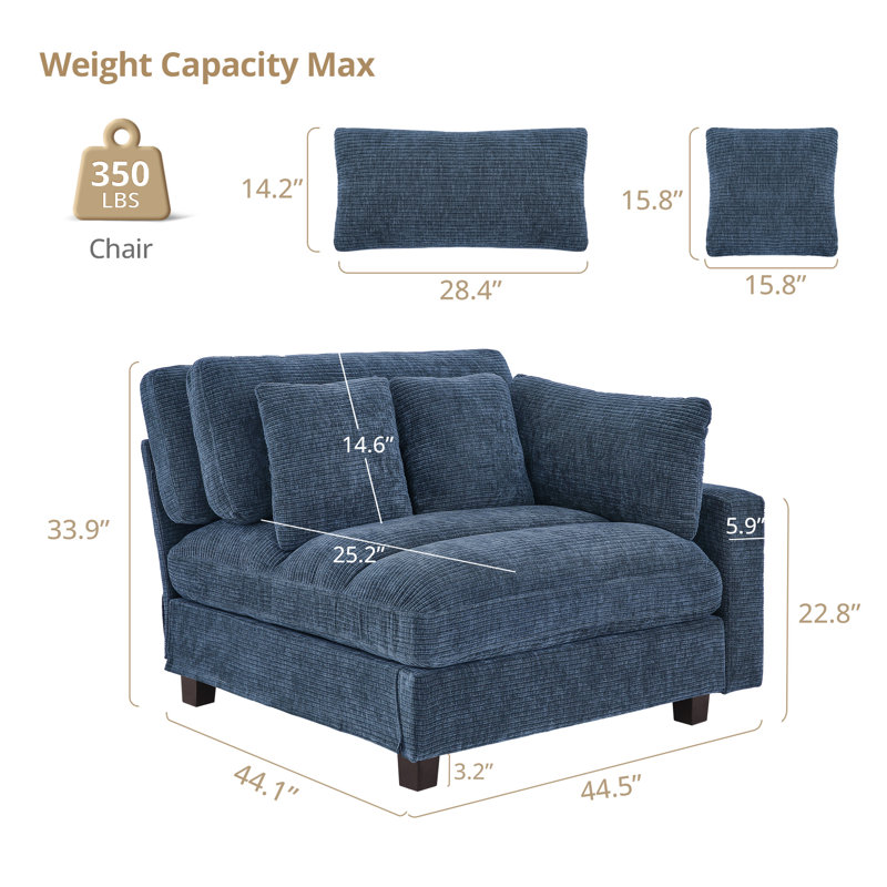 Upholstered Loveseat Sofa, Dark Blue