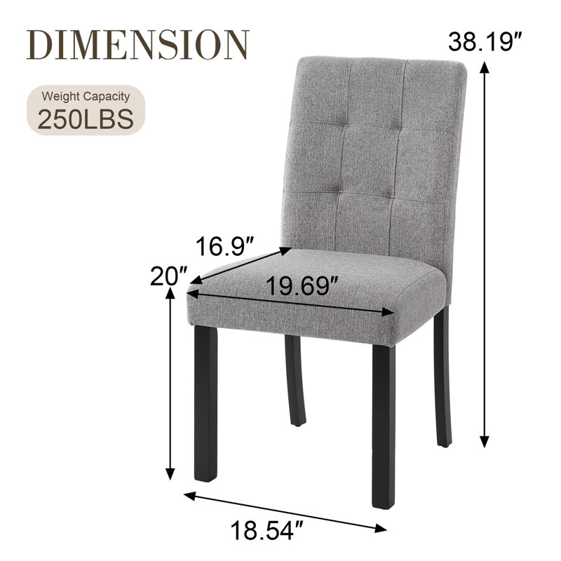 Chaise de salle à manger capitonnée 4 pièces, lin rustique revêtu de pieds en bois d'hévéa, chaise d'appoint rembourrée, Gris