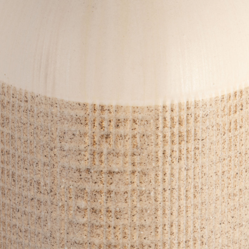 Stoneware Ceramic Vase - Textured Casual Home Decor Accent with Grid Relief Design, 16" H x 5" W x 5" D, 2 Tone Tan