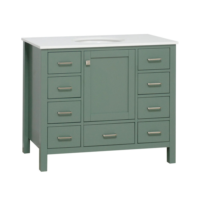 Ensemble de meuble-lavabo simple 42 po Claudett, Vert sauge, Blanc d'ingénierie