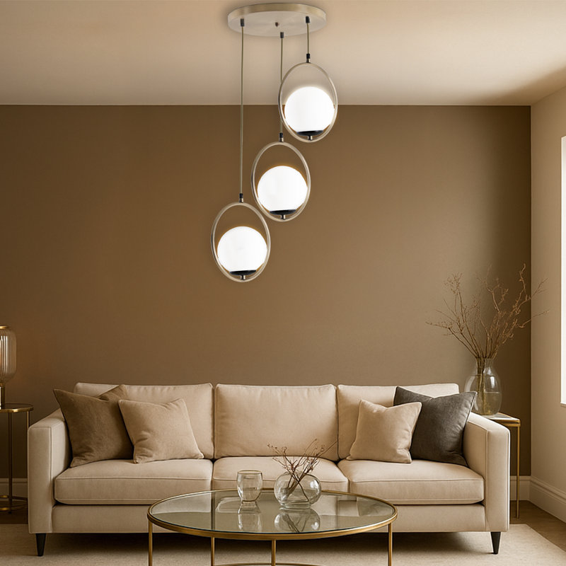 Luminaire suspendu sphère réglable à hauteur réglable 3 lumières, Blanc