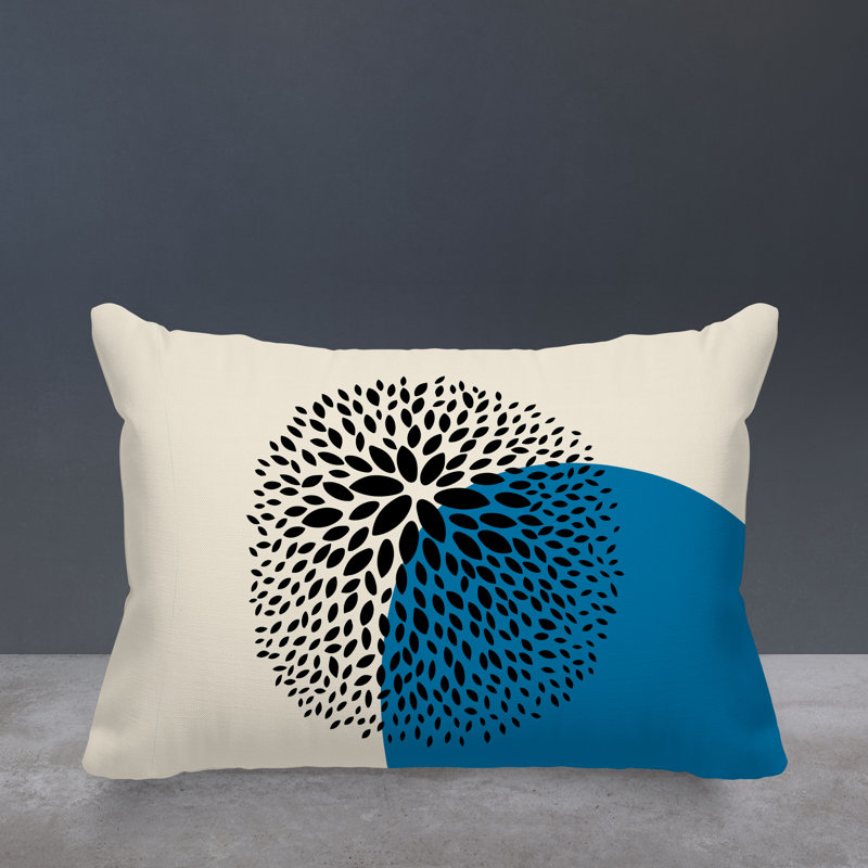Coussin décoratif intérieur / extérieur en polyester filé floral Bavière, Turquoise / crème / noir