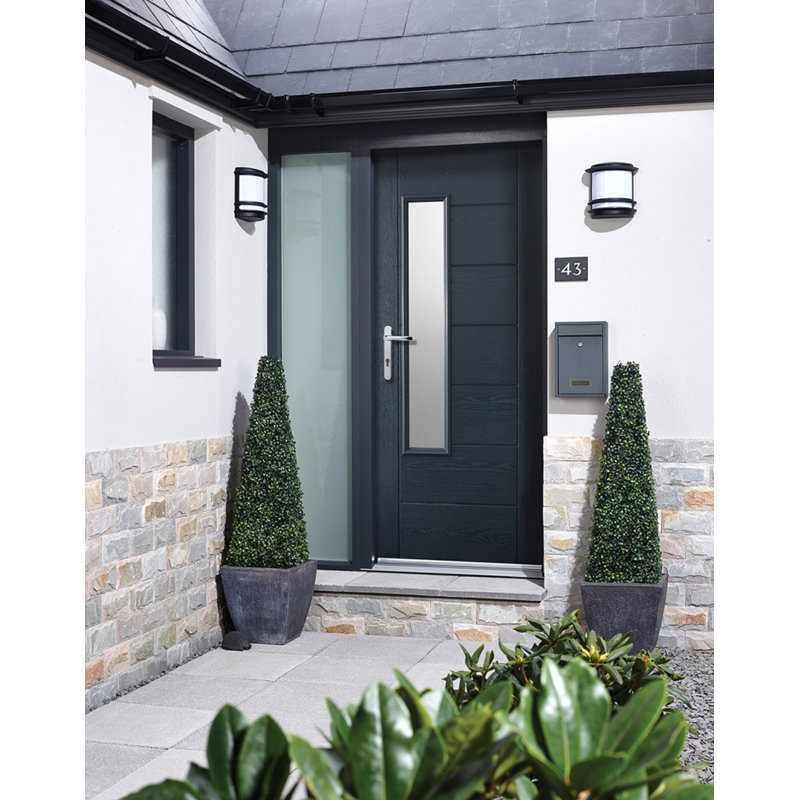 GRP Newbury Glazed Grey External Door, 2032mm H x 813mm W x 44mm D, White