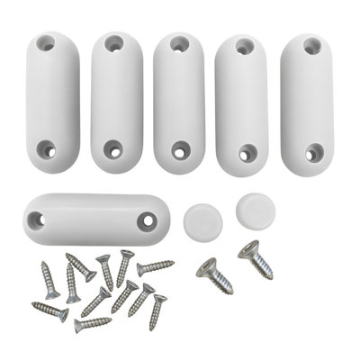 White Silicone Toilet Seat Bumpers 8 Pack (6 Oblong 2 Round) with Screws