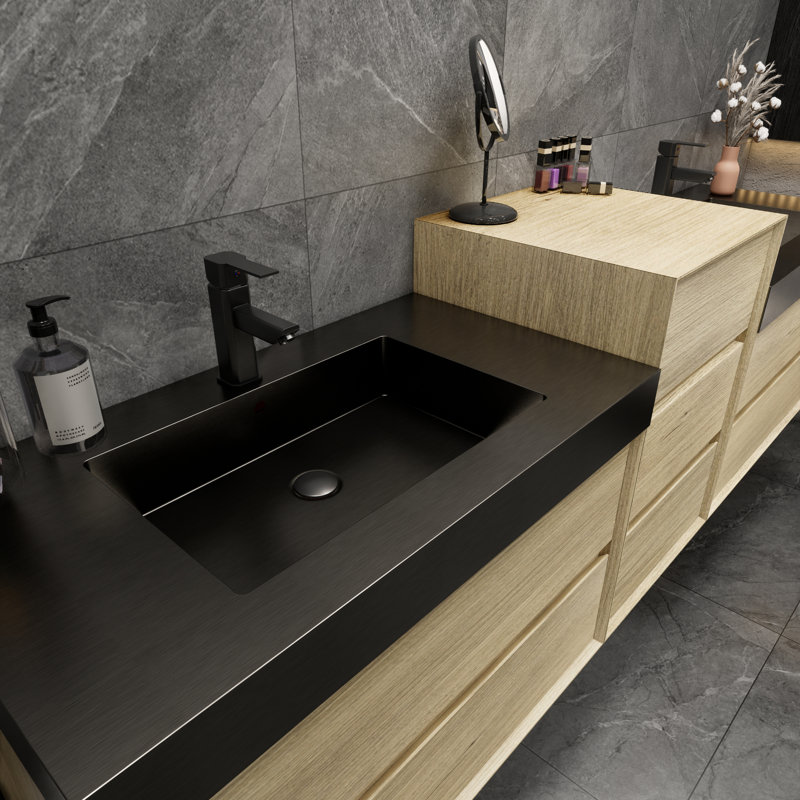 Golitz Wall-Mounted Double Bathroom Vanity Set, Teak