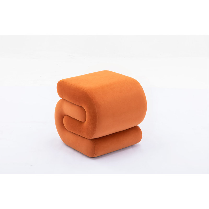 017S-S-Shape Fabric Ottoman Makeup Stool Footstool（ONLY OTTOMAN), Orange Velvet