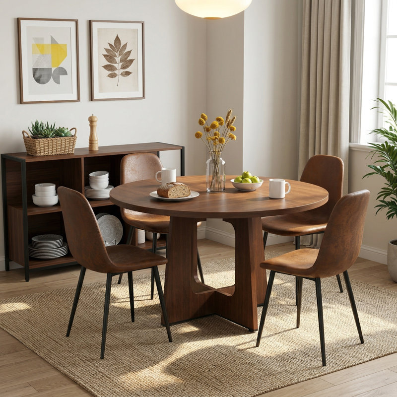 Mekail Modern Upholstered Dining Chairs with Metal Legs, Linen and Fabric (Set of 4-6), Black, 4, Brown Suede