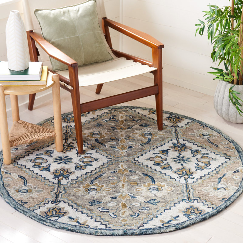 Tapis blanc / bleu en laine / coton touffeté à la main Linh, Rectangle 6 pi x 9 pi