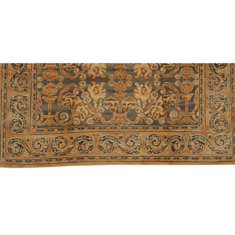 Hand-Knotted High-Quality Green and Brown Area Rug