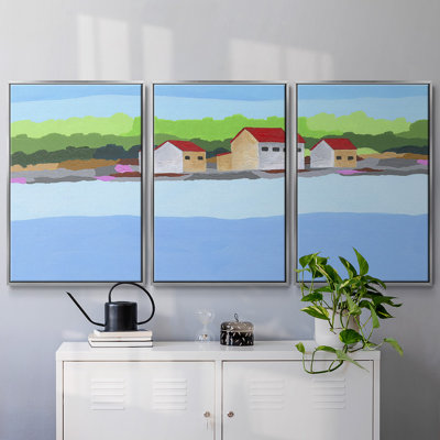 «Red toit paysage II», reproduction sur toile 3 pièces