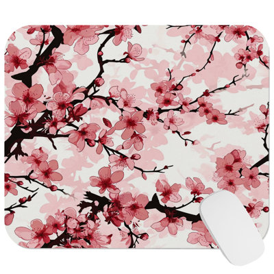Floral Japanese Sakura Cherry Blossom Flowers IX Asian Gaming Cute Office Laptop Desk Pad Gift Mat Square Rectangle Non-Slip Mousepad