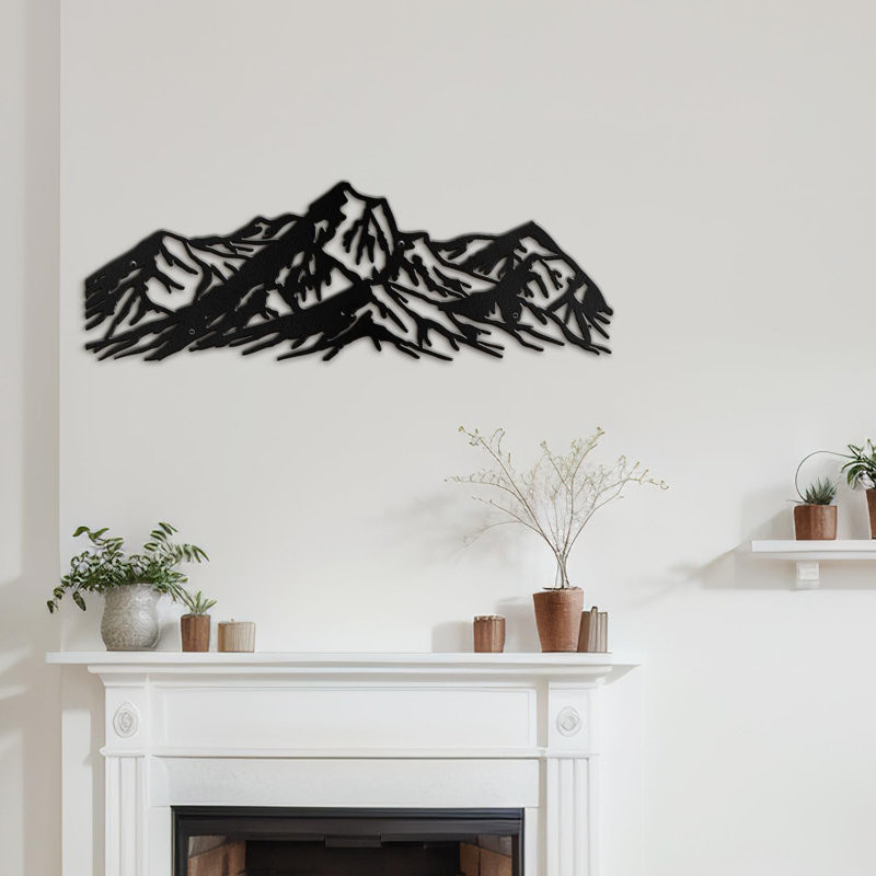Décoration murale élégante en métal linéaire moderne abstrait mural suspendu, H 12,24 po x l 36 po x P 0,05 po, Noir