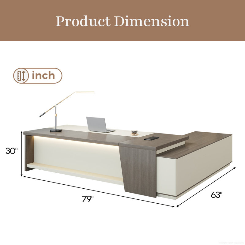 Bureau de direction ergonomique luxueux moderne en L avec rangement intégré et gestion de l'alimentation, Retour à gauche