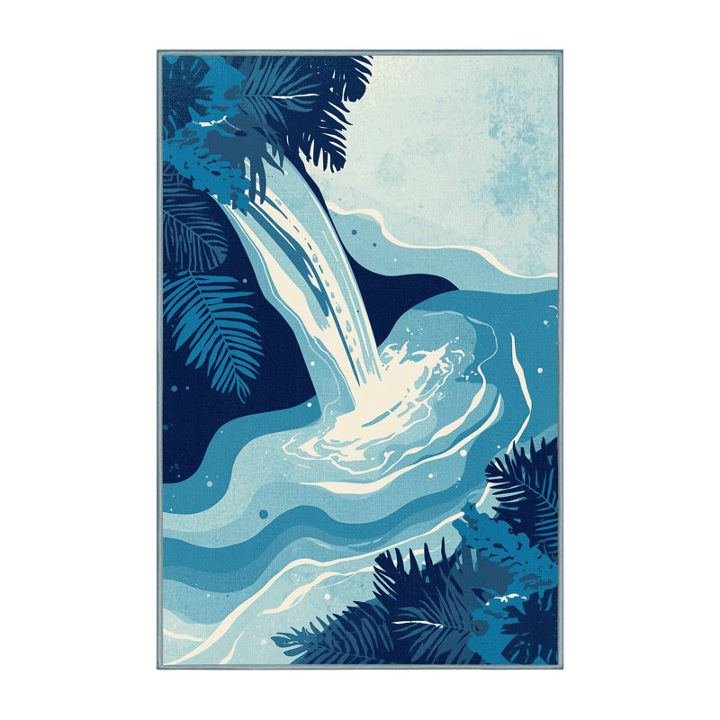 Tapis ombre tropicale lavable à la machine bleu Paxon - bleu ciel, 8 x 10