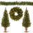 4 Piece Evergreen Assortment with Decorative Base and Clear LED Lights