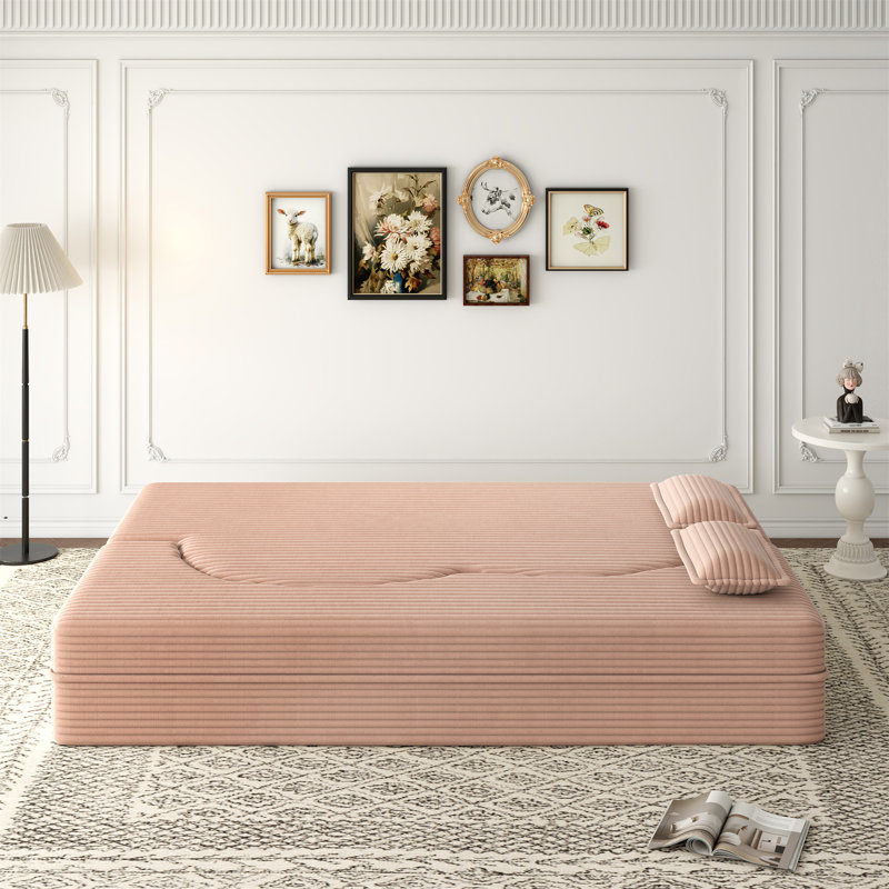 Canapé-lit moderne avec 2 coussins, canapé-lit convertible en velours côtelé rembourré de mousse, matelas pliant de 15 po pour le salon, lit d'invité, aucun assemblage requis