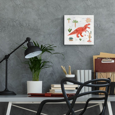 Art mural en verre épique «Dino Fun 4» par Farida Zaman, 12 po x 12 po