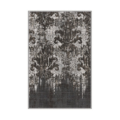 Tapis luxueux 100% polyester 5,2 x 7,5 pi, hauteur des poils de 0,4 po | Antibactérien, points antidérapants en PVC, lavable à la machine | Élégante impression numérique en 3D, parfaite pour le décor du salon et de la chambre à coucher