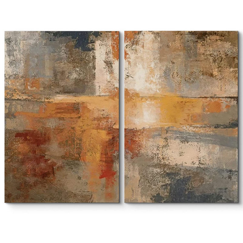 «Dark Brown Blue Pastel Strokes», reproduction sur toile 2 pièces, H 24 po x l 36 po, Toile tendue, Sans cadre