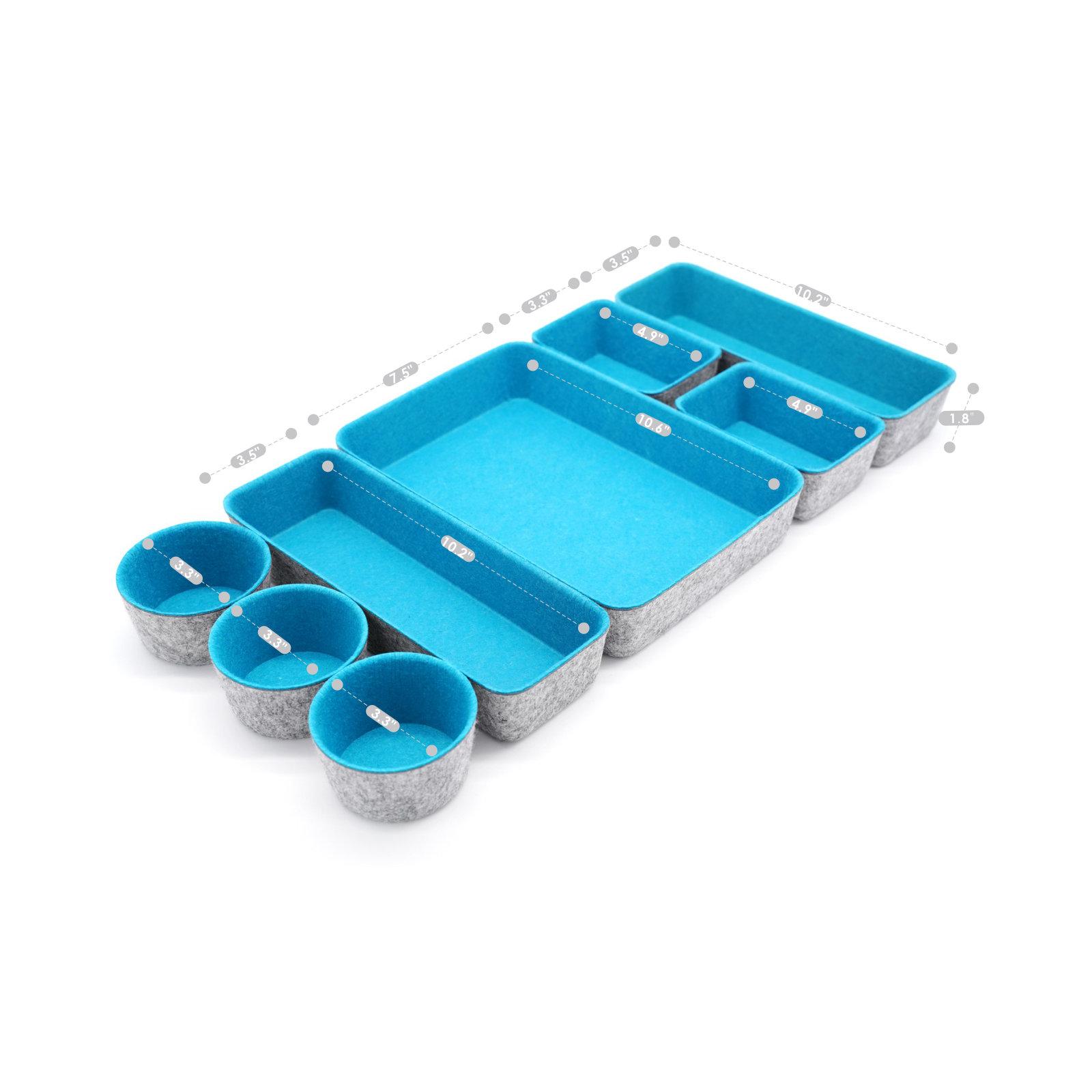 2.4'' H x 7.9'' W x 10.8'' D Organizer Set, Turquoise