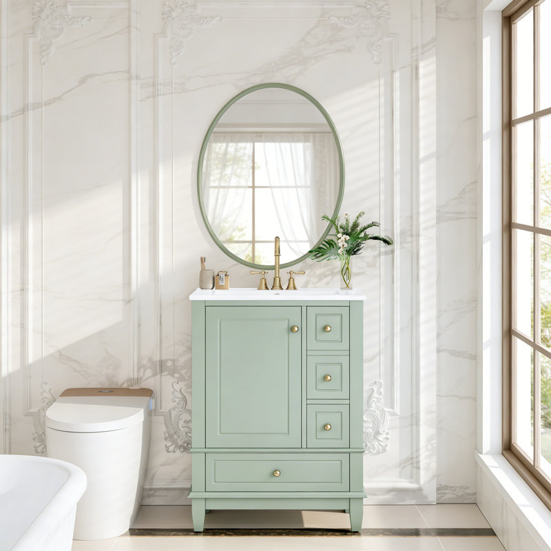 Meuble-lavabo 24 po avec lavabo, Vert clair, Doré