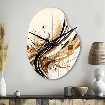 Mouvement brun et noir I - Horloge murale minimaliste en métal, horloge murale moderne asymétrique