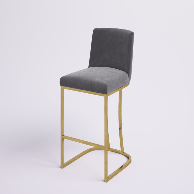 Tabouret de comptoir 26 po Heidi, Velours gris, Doré