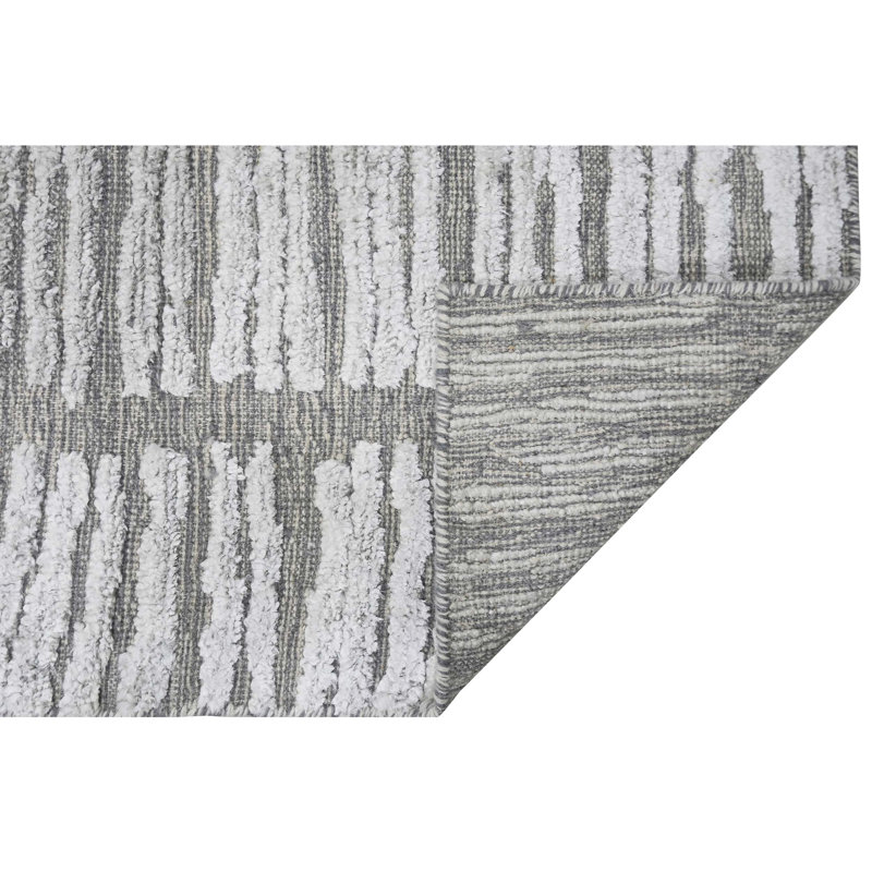 Striped Area Rug in Silver And Dark Grey, Rectangle 12' x 15'