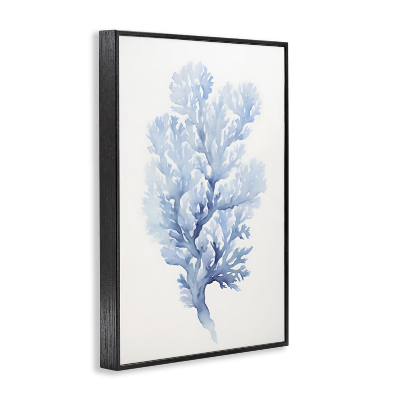 Indigo en forme de corail, estampe numérique par Petal Prints Design, Giclée encadrée noir minuit, H 18 po x l 12 po