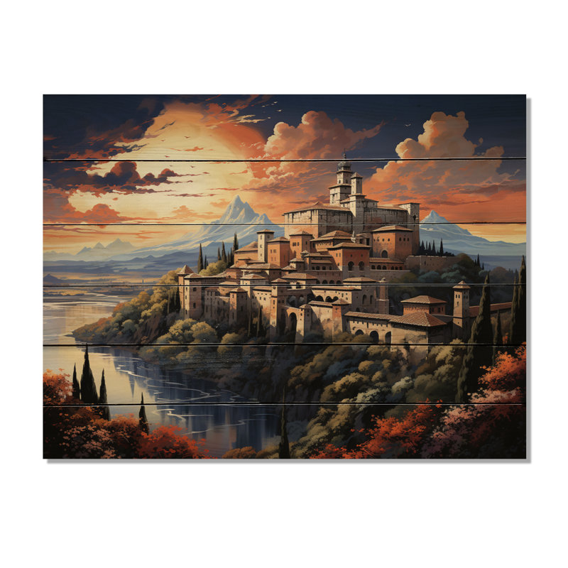 Jamshida, Espagne, palais de l'Alhambra à Granadain sur bois, H 30 po x l 40 po x P 0,78 po