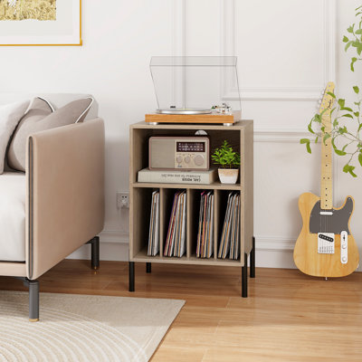 Support pour tourne-disque avec station de charge 5 compartiments de rangement anti-basculement