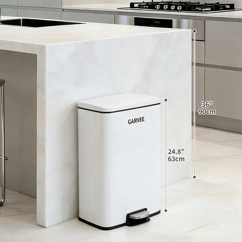Grande poubelle en acier inoxydable de 13 gallons avec couvercle silencieux à fermeture douce pour le bureau du salon, Blanc
